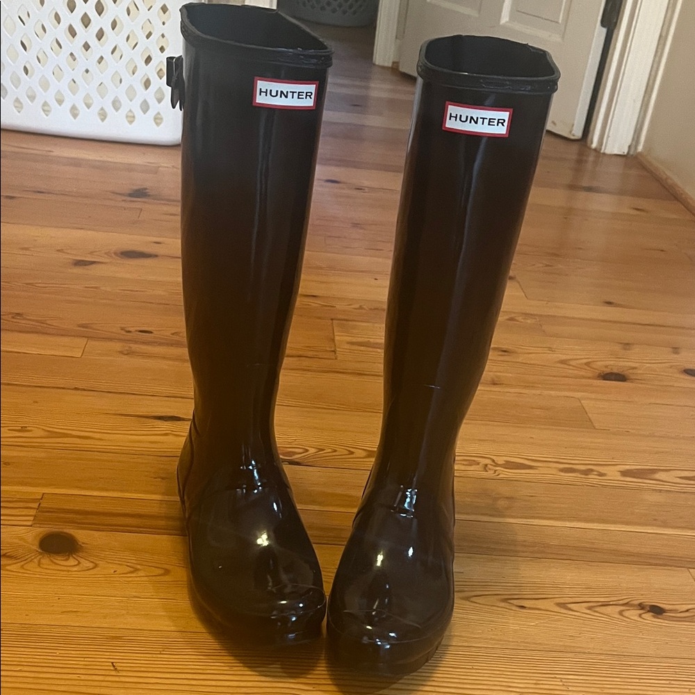 Hunter Glossy Black Tall Boots
